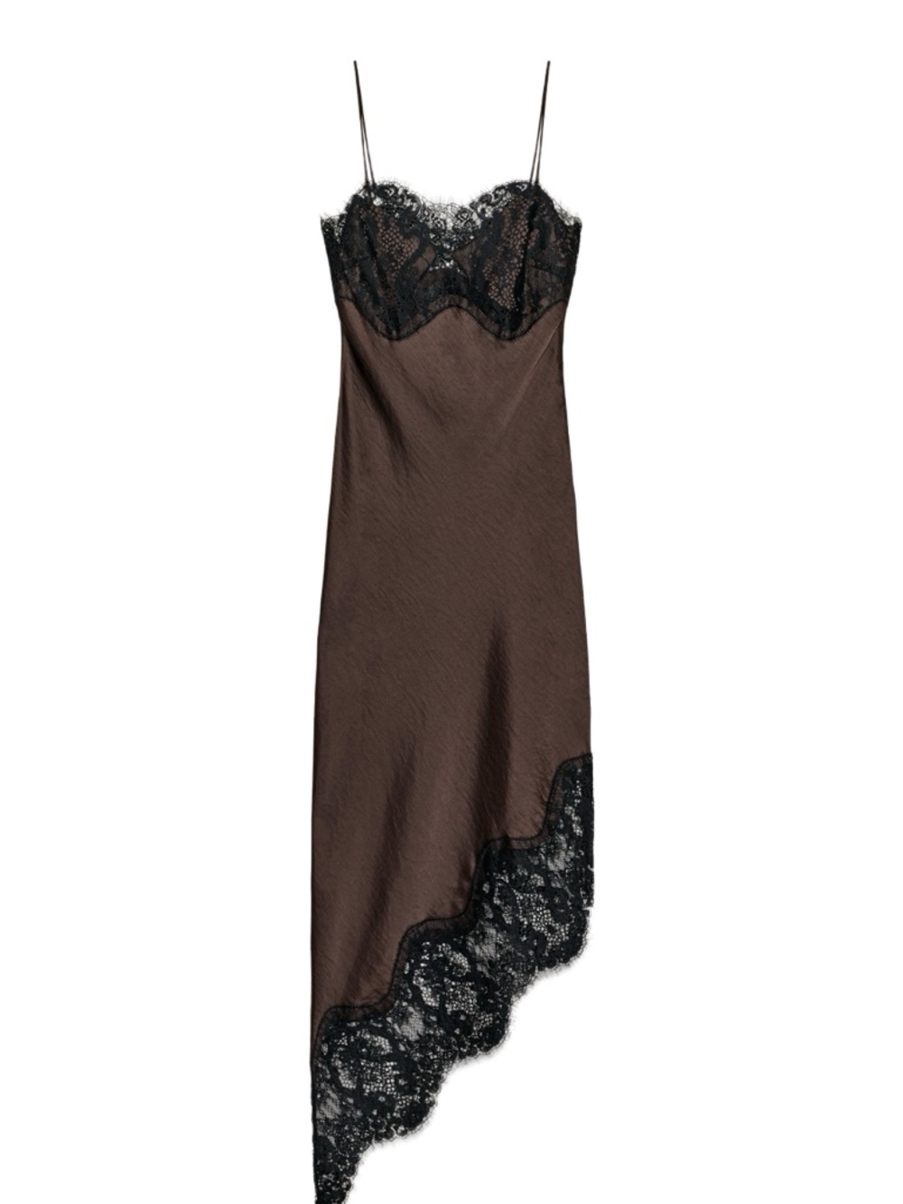 Zara Brown Slip Dress with Black Lace Trim